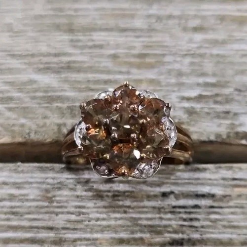 SD Champagne Topaz Cluster Cz Accents Sterling Silver Ring