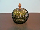 VINTAGE INDIANA GLASS CANDY DISH GREEN MT. VERNON ROUND WITH ACORN FINIAL