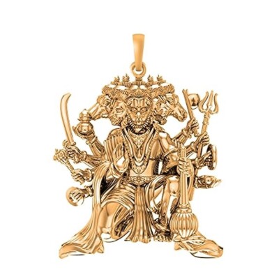 925 Sterling Silver 22k Gold Plated God Panchmukhi Hanuman Pendant