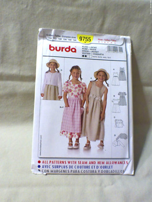 Burda Pattern 9755 Girls COTTAGE CORE Dress w/Sleeve Opts~Jacket~Apron Sz 6-11