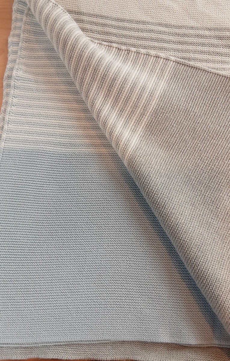 Darzzi Baby Blanket Cotton Blue Gray White Unisex Boy Girl Knit 35x45 Stripe