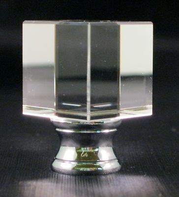Lamp Finial-Optic Crystal CUBE With Polished Chrome Base
