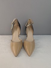 NINE WEST Camelle Tan Black Ankle Strap Pointed Toe Leather Heels Size 10m