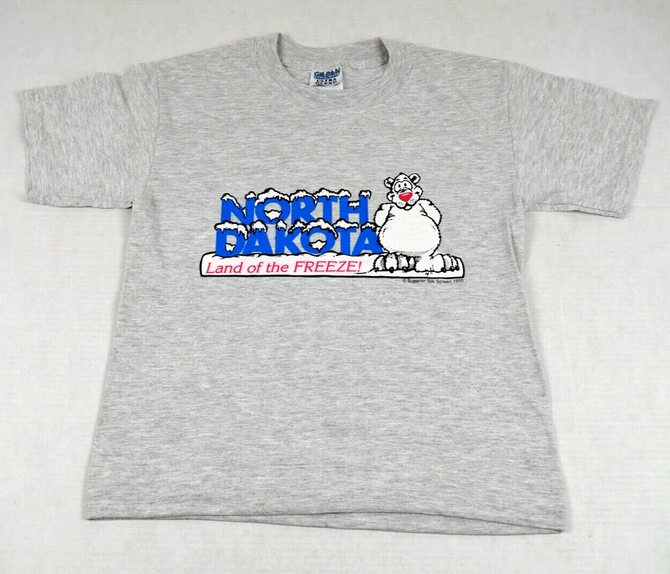 Винтажная футболка Gildan размер S 90-е Северная Дакота Land Of Freeze белый медведь 1995 - Изображение 2 из 4