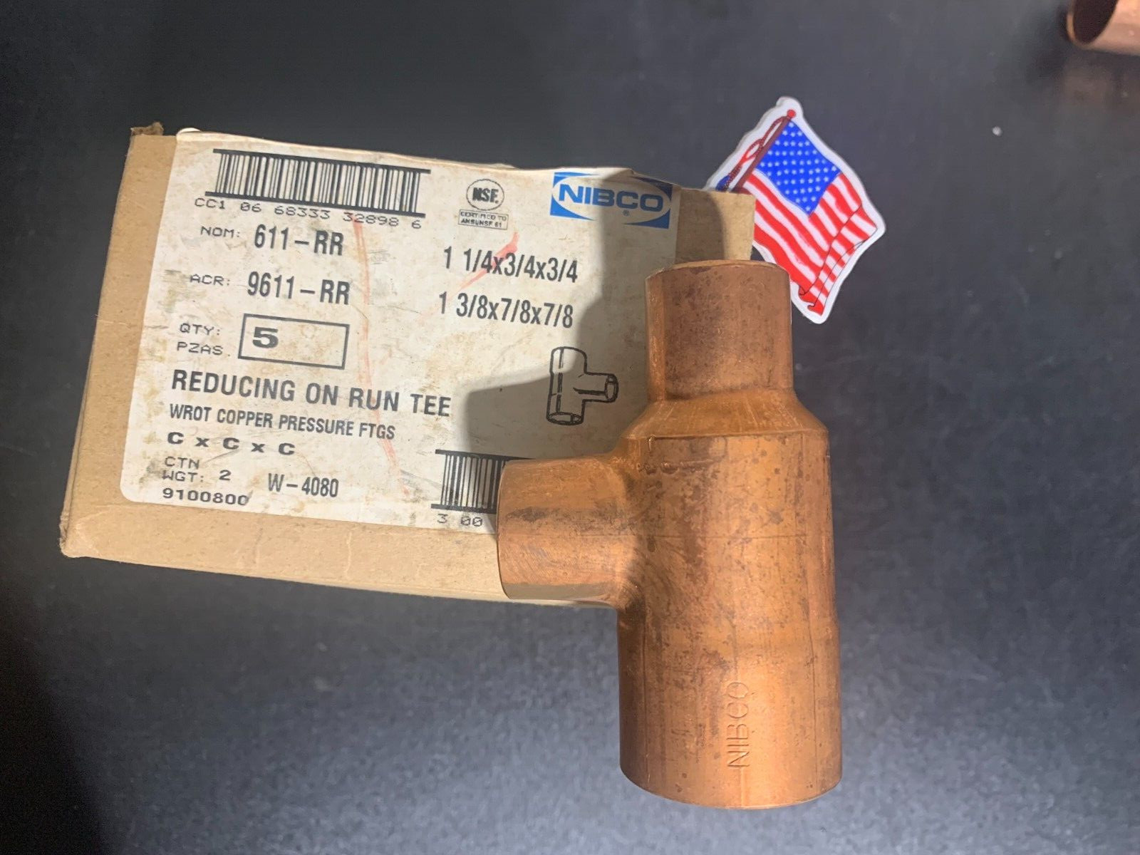 NIBCO 1 1/4" x 3/4" x 3/4" COPPER TEE's QTY (5) FITTINGS NEW SWEAT.MADE IN USA