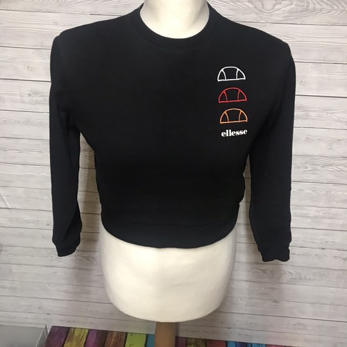 ELLESSE Women’s Black Cropped Jumper Size UK 8 Pullover Cotton Gym Running - Picture 2 of 7