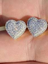 Real 925 Sterling Silver 14k Gold Plated Heart Shape Earrings Simulated Diamonds