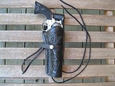 Western Holster - Long 8" Barrel Right Hand - Black Real Genuine Tooled Leather