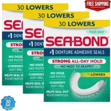 (3 pack) Sea Bond Lower Secure Denture Adhesive Seals, Fresh Mint, 30 Count