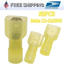 50pcs 10-12 Gauge Nylon Male Insulated Wire Spade Terminal Crimp Connector Kit