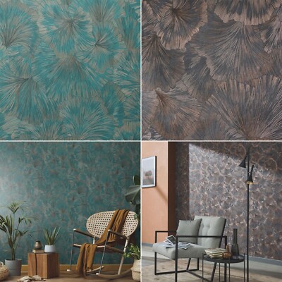 Erismann Metallic Textured Leaf Wallpaper Exotic Leaves Botanical Textured Vinyl