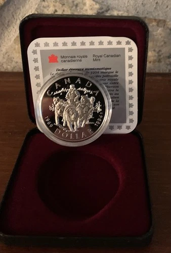 Royal Canadian Mint Proof Silver Dollar Coin 1994 Commemorating RCMP Dog Team