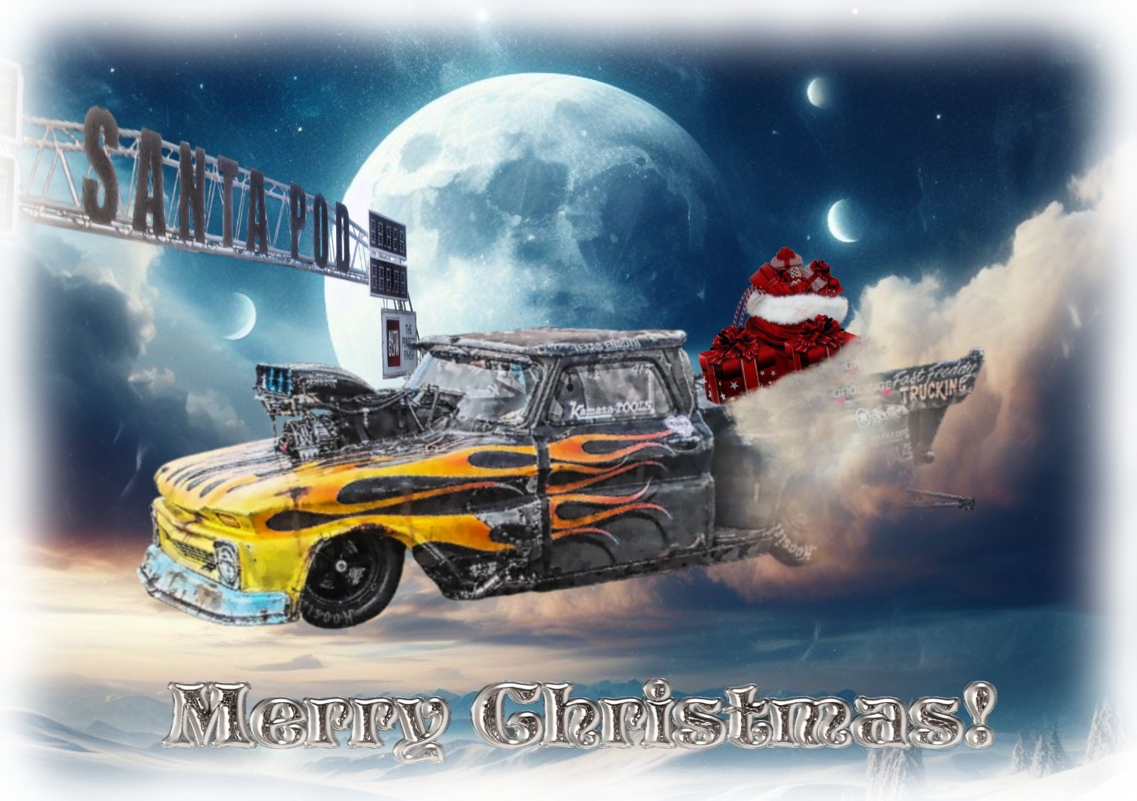 Santa Pod Christmas Xmas Card Fast Freddy Drag Racing Pro Mod Truck Digital Art