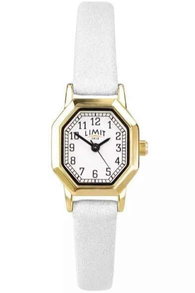 Ladies Octagonal Dress Watch, Gold Dial &Light Grey Strap, Limit Model 60114