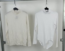 M&S 2Pcs Bundle Size  14 Rib Turtleneck Long Sleeve Bodysuit & Top White New