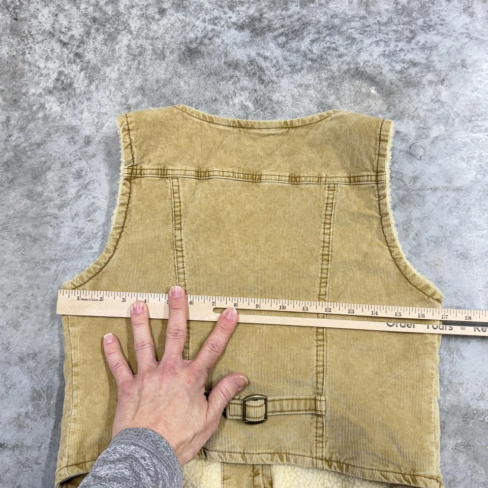 Chaleco Lee Mujer Pequeño Tostado Pana Sherpa Vellón Forrado Botón Delantero Occidental Foto 4 de 4