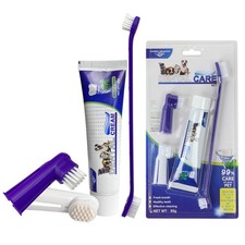 Pet Dental Care Kit Dog Cat Toothpaste Dual Head& Finger Toothbrush Fresh Breath