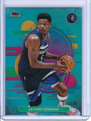 2025-26 Topps Finest #158 Anthony Edwards Uncommon Sky Blue Refractor 80/250