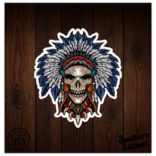 Native American Skull - Vinyl Decal Sticker - Car Window Laptop - ebn8924