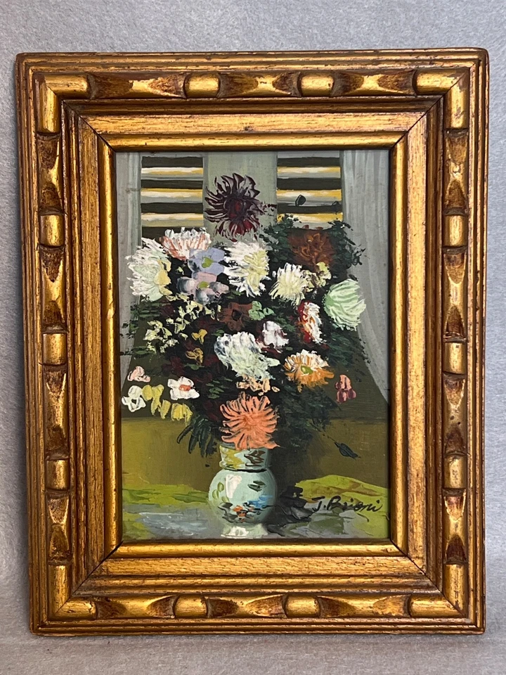 Original Miniatura Pintura al Óleo Arte Naturaleza muerta Flores Ramo a bordo J Brioni Foto 2 de 4