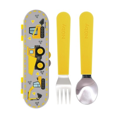 Nuby Stainless Steel Toddler Utensils with Travel Case - Regular, Yellow 