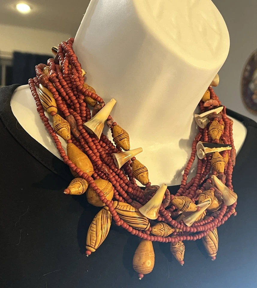 "Collar Gerda Lynggaard Monies Copenhagen multi trenzado cuentas talladas concha 18""" Foto 4 de 4