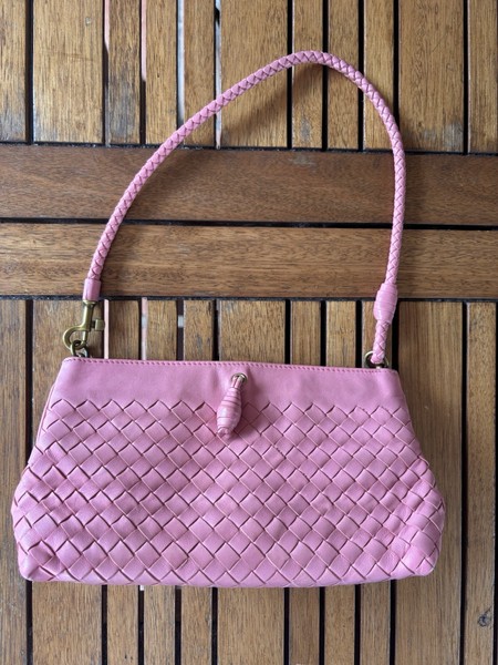 Bottega Veneta Pink Intrecciato Woven Leather Shoulder Bag Gold Hardware