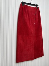 Vintage Suede Leather Maxi Skirt Buttons 8 Red Western Rodeo Boho 90s Gothic