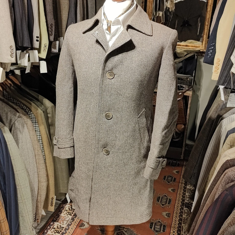 Vintage Mens 36R - 38R Tweed Check Wool Pea Over Coat Jacket Harris Style V - Image 4 of 4