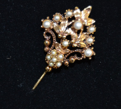 Vintage FLORENZA Gold Tone Faux Seed Pearl Stick Hat Pin  display picture 2