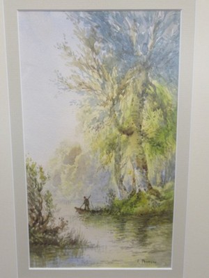 F. Fred Pearson - signed original watercolor painting, Framed. Man in boat 20.5''