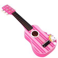 SOKA Wooden Pink Striped Guitar Role Play for Children Toddler Kids