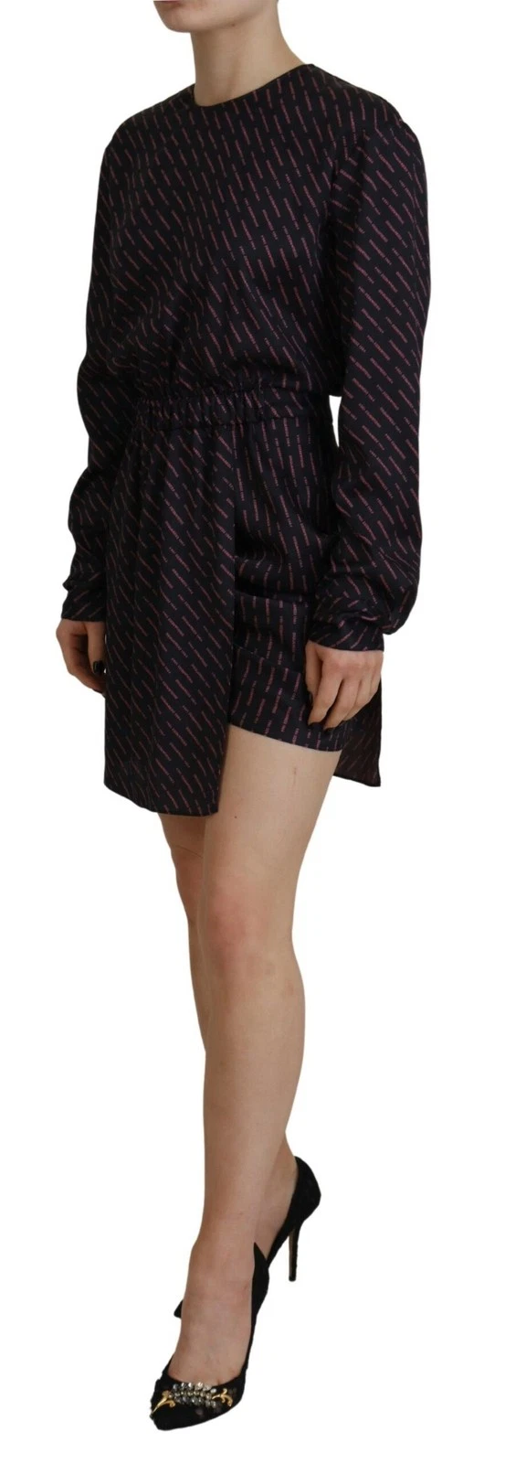 DSQUARED2 Mini abito donna Dsquared² nero stampa logo maniche lunghe linea A autentico