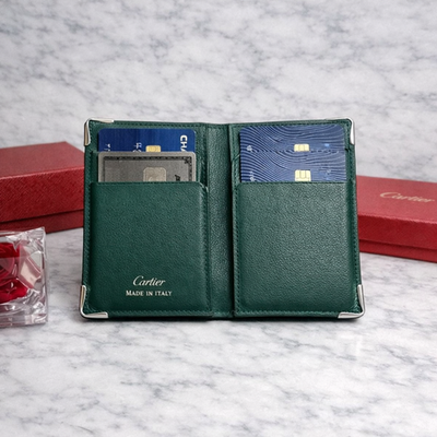 Cartier Must De Cartier Green Leather 6 Card Holder Wallet NIB