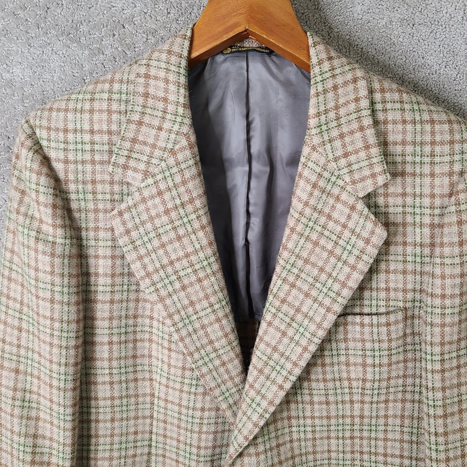 Abrigo Deportivo De Colección Leonard Cox Hombre 40R Beige Verde Cuadros Tweed Lana Gran Bretaña Foto 2 de 4