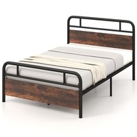 Costway Double Rustic Brown and Black Bed Frame Bedroom Homeware