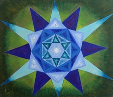 ABSTRACT STAR GEOMETRIC SHAPE Acrylic Painting On Board c1960