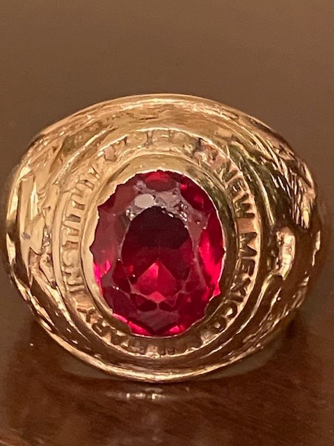 New Mexico Military Institute Class Ring 1954 - 10K With Faceted Garnet