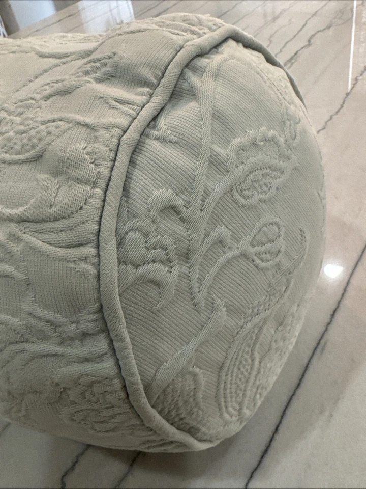 Pottery Barn Matelasse Floral Cotton Bolster Pillow 10” X 27” Blue Green - Image 4 of 4