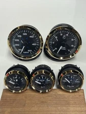 VEE 3 BLACK GOLD BOAT 5 GAUGE SET~7K RPM~50 MPH~F-O-T~Deutsch 6 Pin Plug
