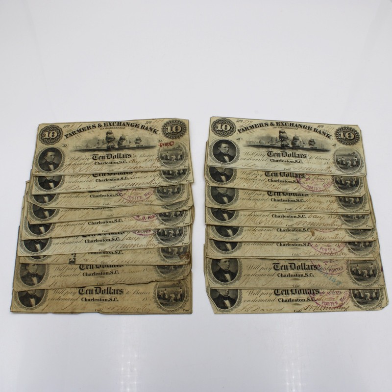 1853-1859 $10 Farmers & Exchange Bank Charleston S.C. NR Lot of 17 #C856-2