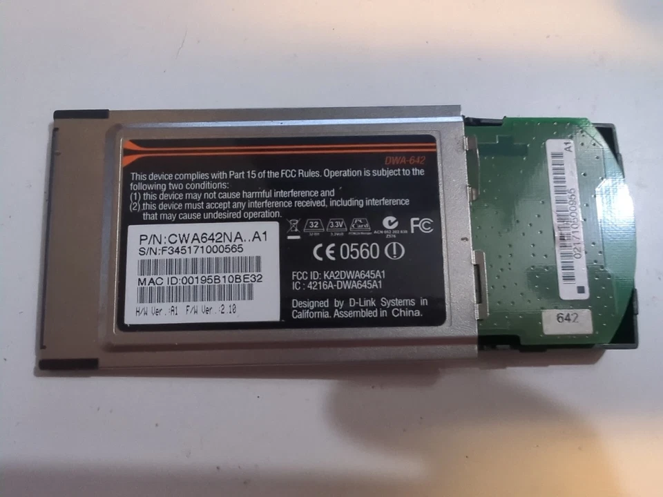 D-Link RangeBooster N DWA-642 Wireless N PC Card WiFi Network Adapter - Image 2 of 2