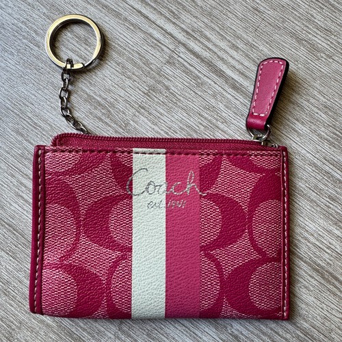 COACH Pink Keychain Wallet Coin ID Purse Mini 4x3 Zip Close Classic Monogram