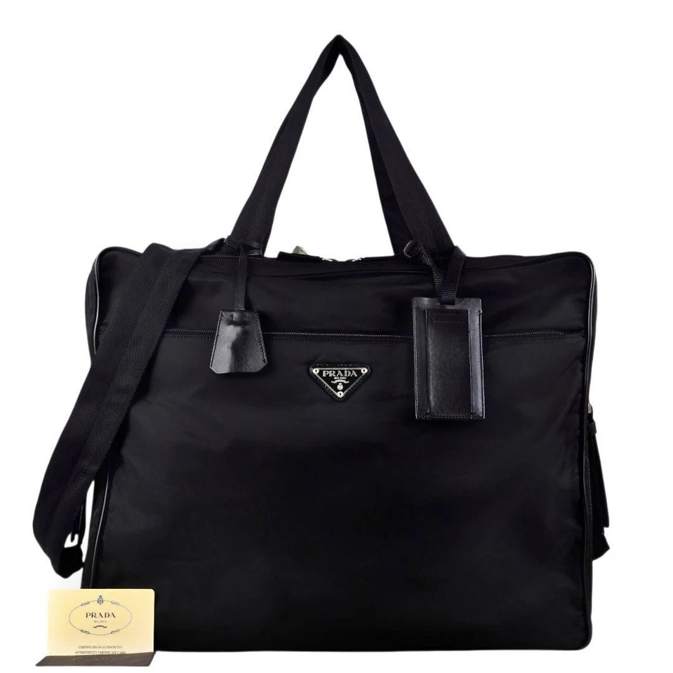 Bolso de hombro de negocios para hombre PRADA maletín de viaje de nailon de cuero negro usado Foto 2 de 4