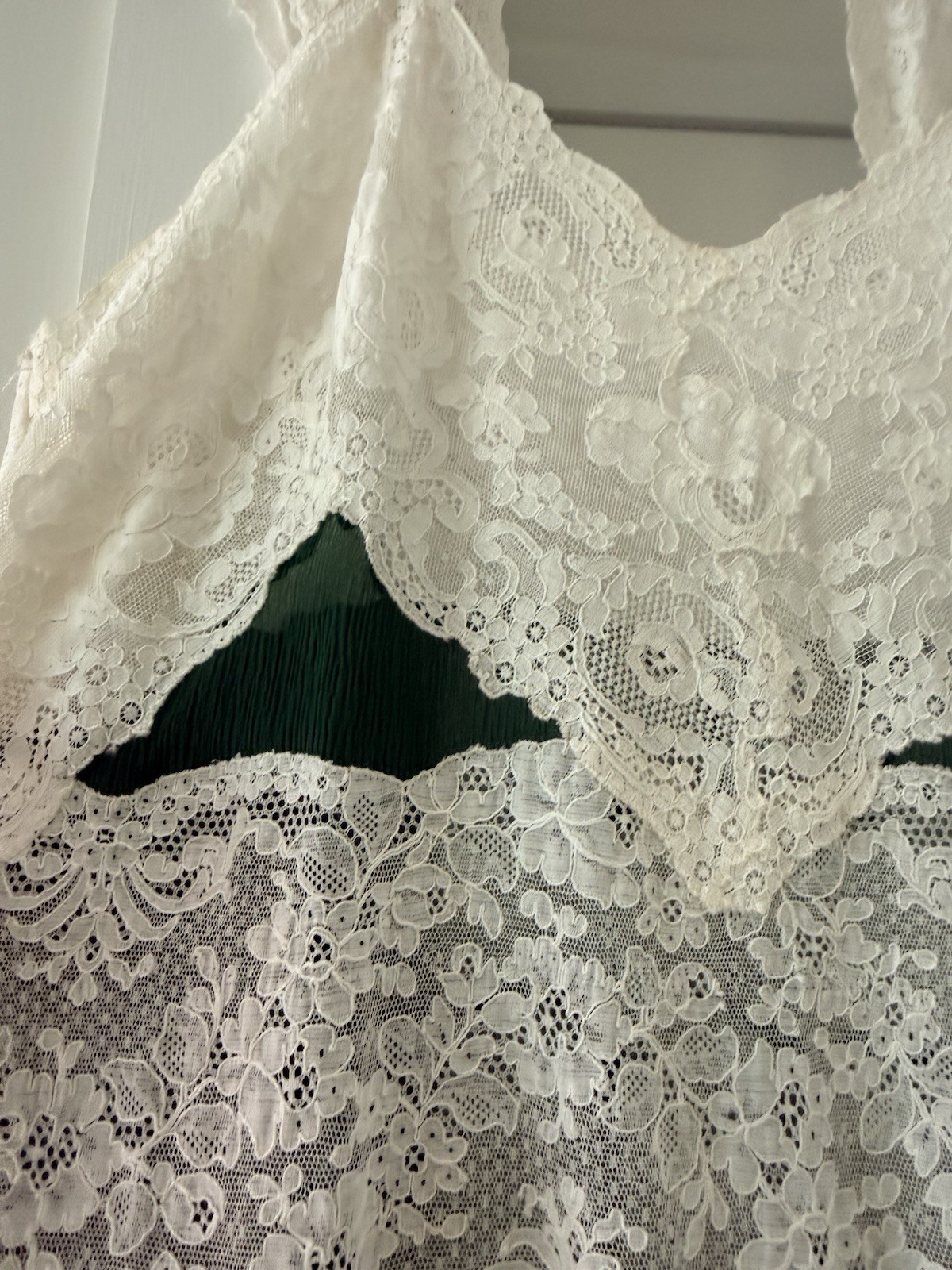Vintage 1930s Emerald Green Silk Chiffon Lace Gown Bias Cut Sheer Slip Dress S M image 10