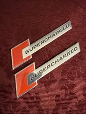 2x Silver Red Supercharged Chrome Metal Emblem Sticker Badge Decal Engine