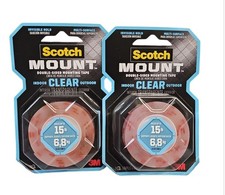 2 Pack 3M Scotch Mount Clear Mounting Double-Sided Tape 15 LB 1 in x 60 in