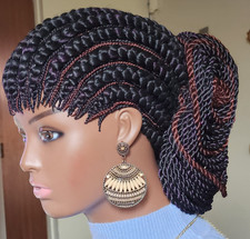 handmade braided cornrows wig pony Elephant 1B mix Dark purple/Dark brown