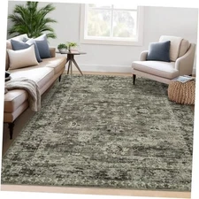  Washable Area Rug 5x7 Rustic Floral Medallion Print Bedroom Rug Non-Slip 