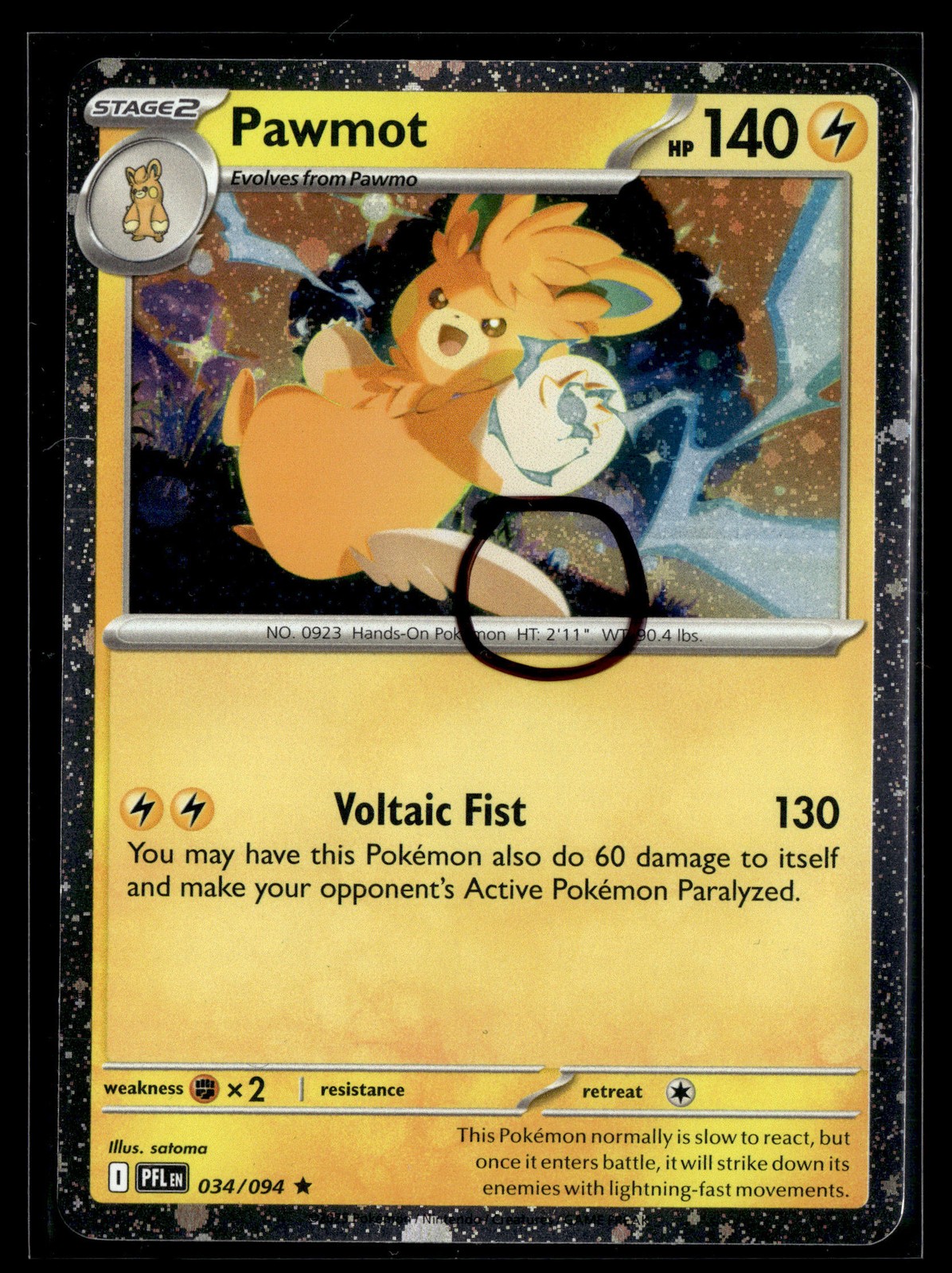 Pokemon TCG Pawmot 034/094 Phantasmal Flames Cosmos Holo  FART SWIRL Promo NM